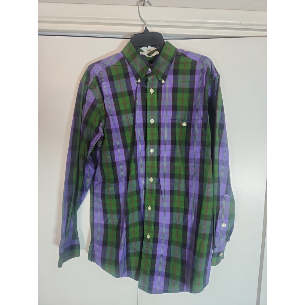 ORVIS Heritage Long Sleeve Collar Cotton Shirt Plaid Green Purple Red Men's M